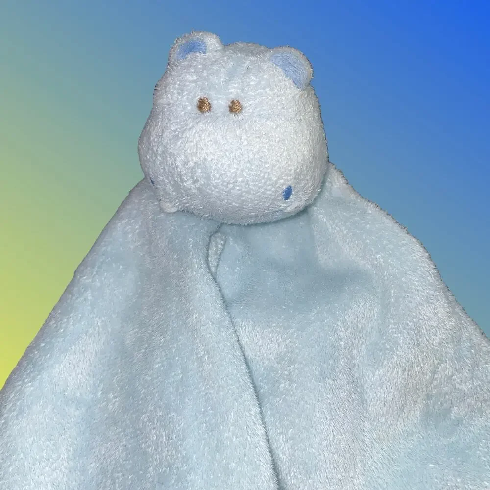 Angel Dear Blue Hippo Baby Lovey Security Blanket Soft Plush Blankie Nursery